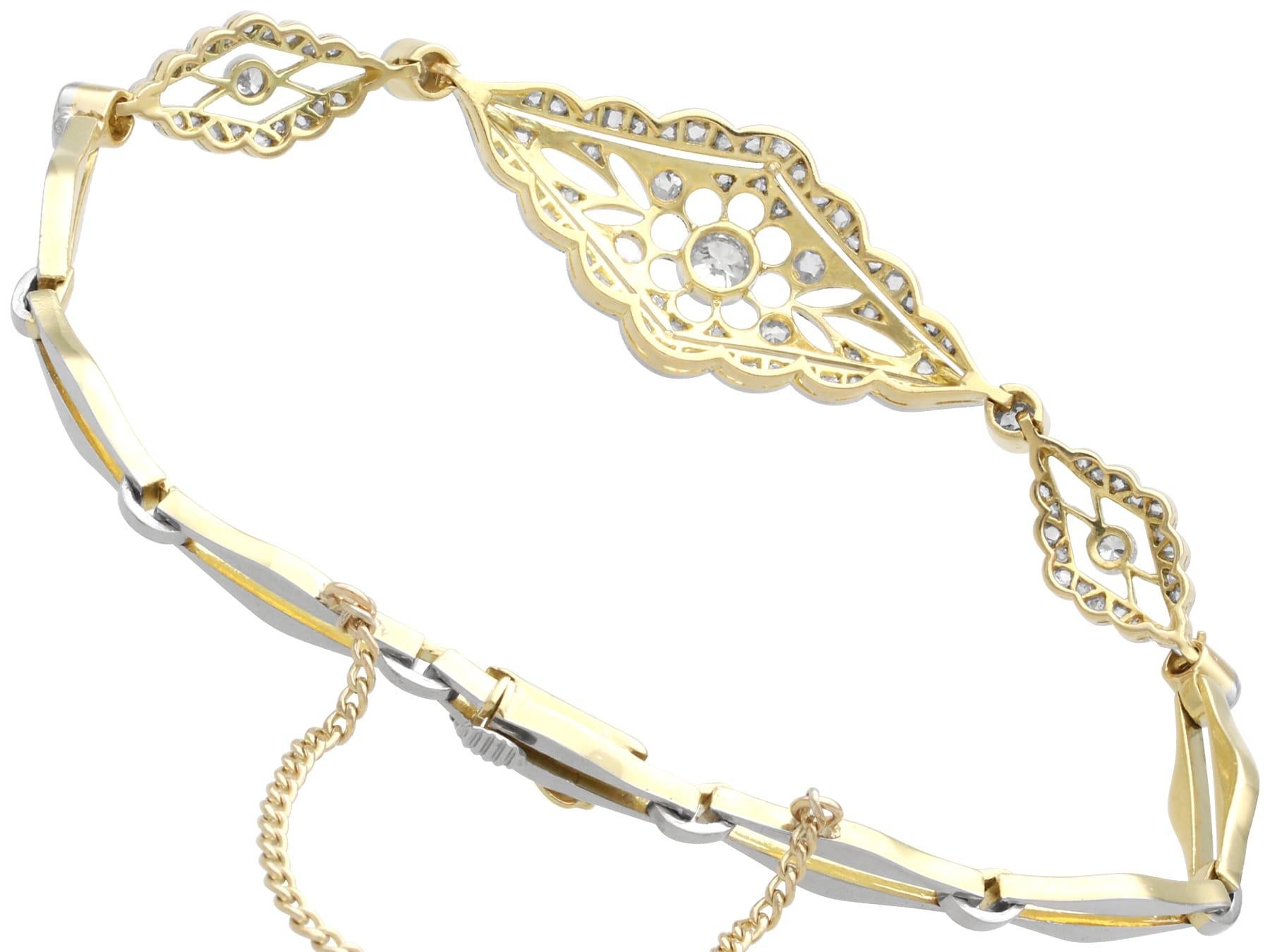 Antique 1.67 Carat Diamond and 18k Yellow Gold Bracelet Circa 1910 For Sale 1