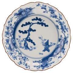 Antique 1670-1680 Japanese Nangawara Kakiemon Dish with Pine and rock Flowers
