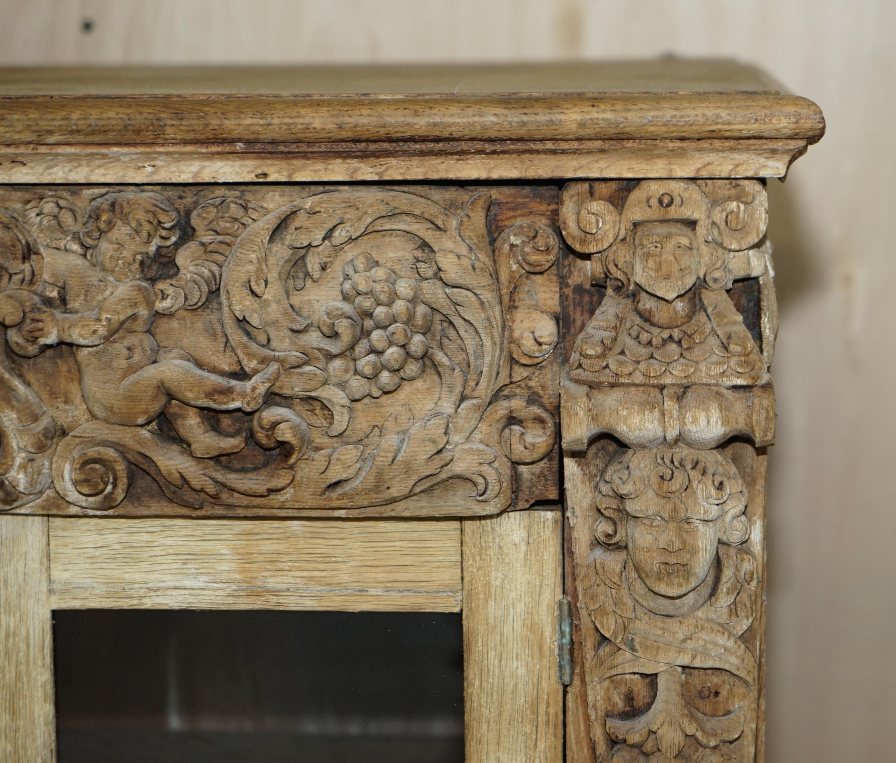 Antique 1679 Dated Charles II Hand Carved Sideboard Cherub Angels Grape Vines For Sale 4
