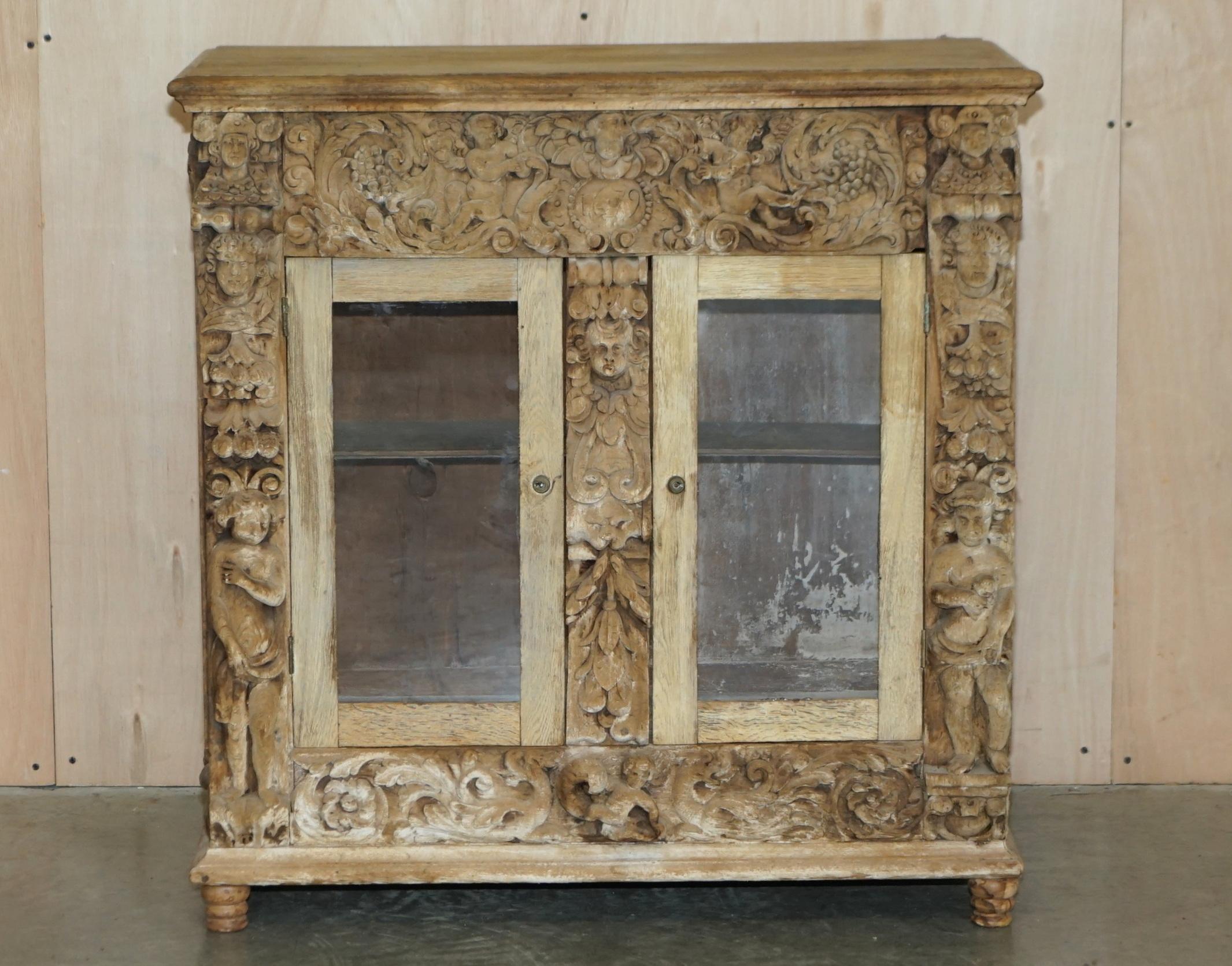 We are delighted to offer for sale this very rare and highly collectable, 1679 dated, Italian hand carved sideboard in bleached oak

A very good looking and decorative piece, it is heavily hand carved depicting cherubs, herms, grape vines and