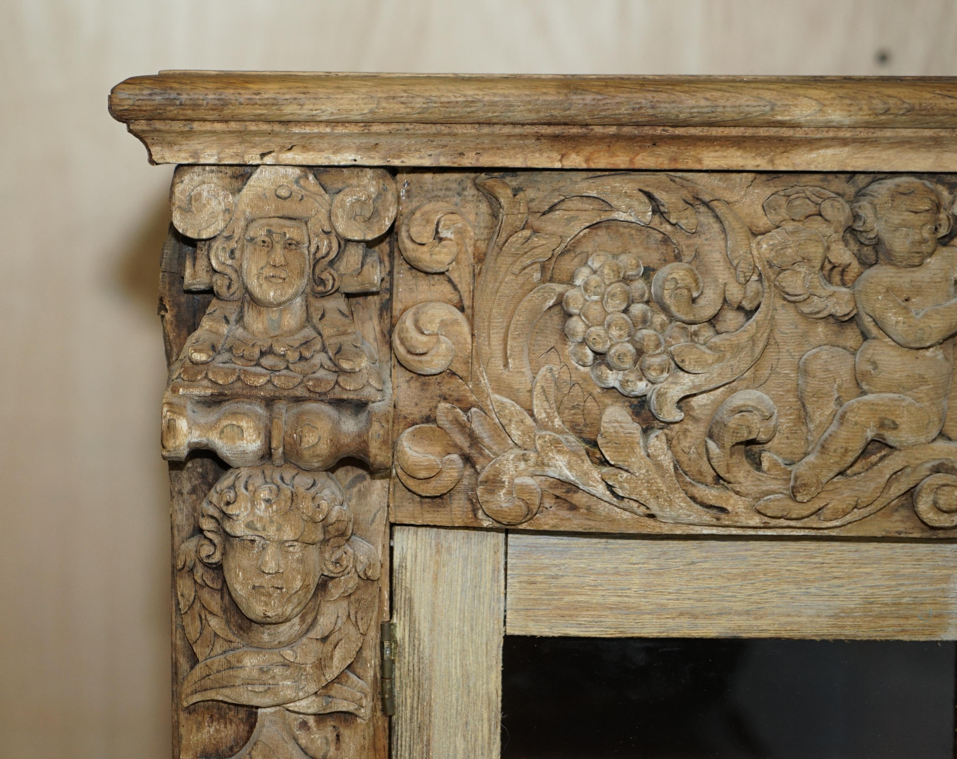 Hand-Carved Antique 1679 Dated Charles II Hand Carved Sideboard Cherub Angels Grape Vines For Sale
