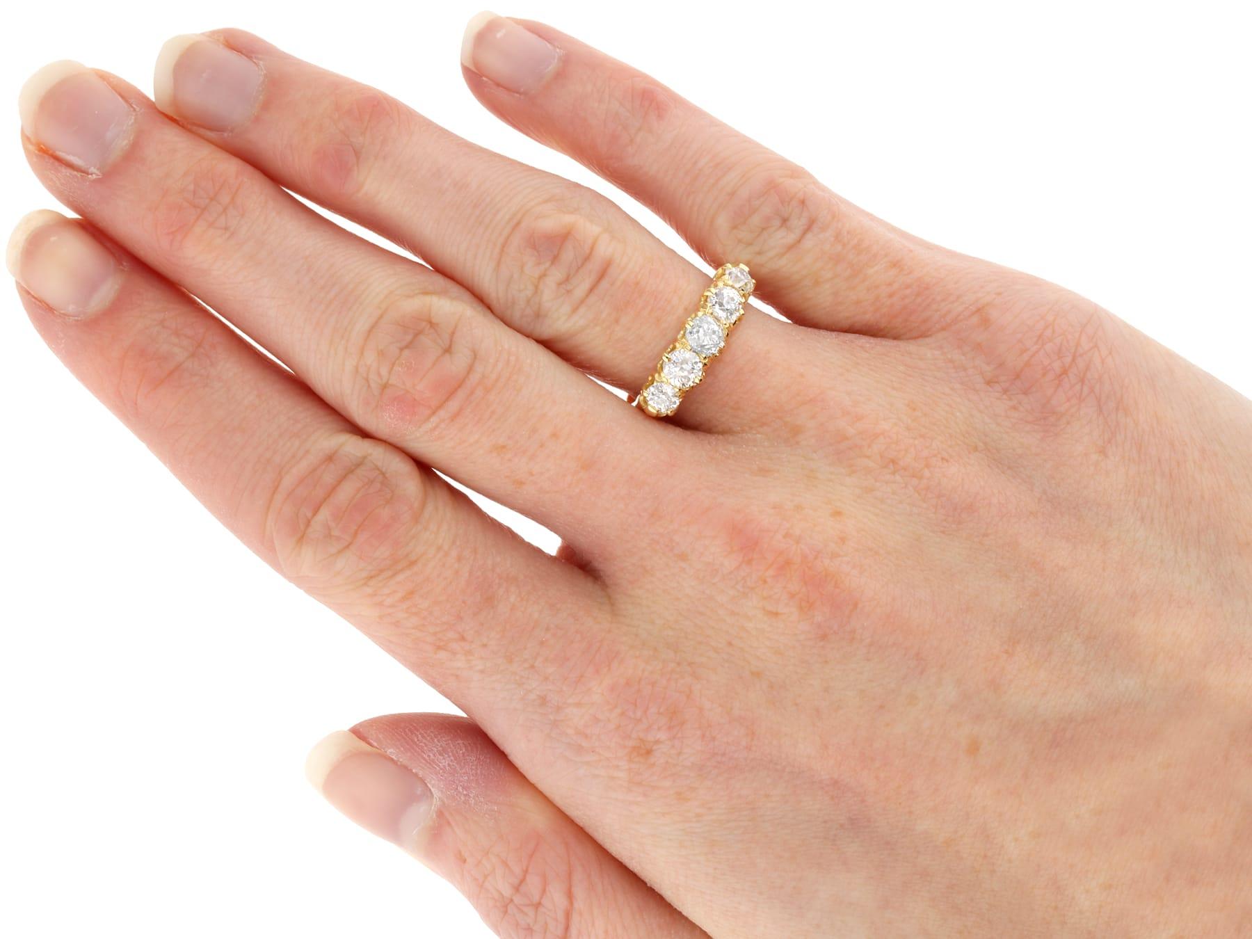 Old European Cut Antique 1.67Ct Diamond and 18k Yellow Gold Five Stone Ring Circa 1910