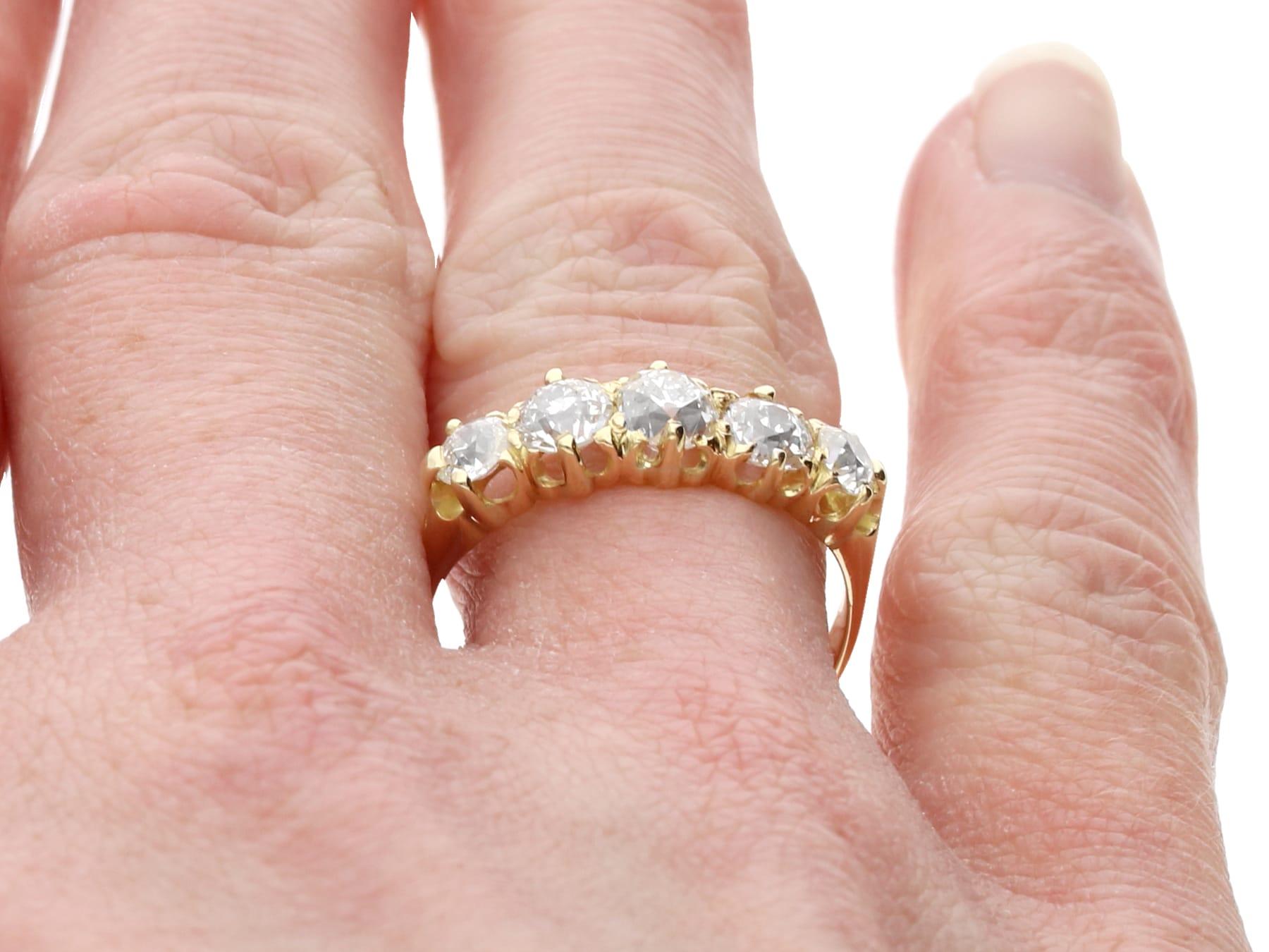 Women's or Men's Antique 1.67Ct Diamond and 18k Yellow Gold Five Stone Ring Circa 1910