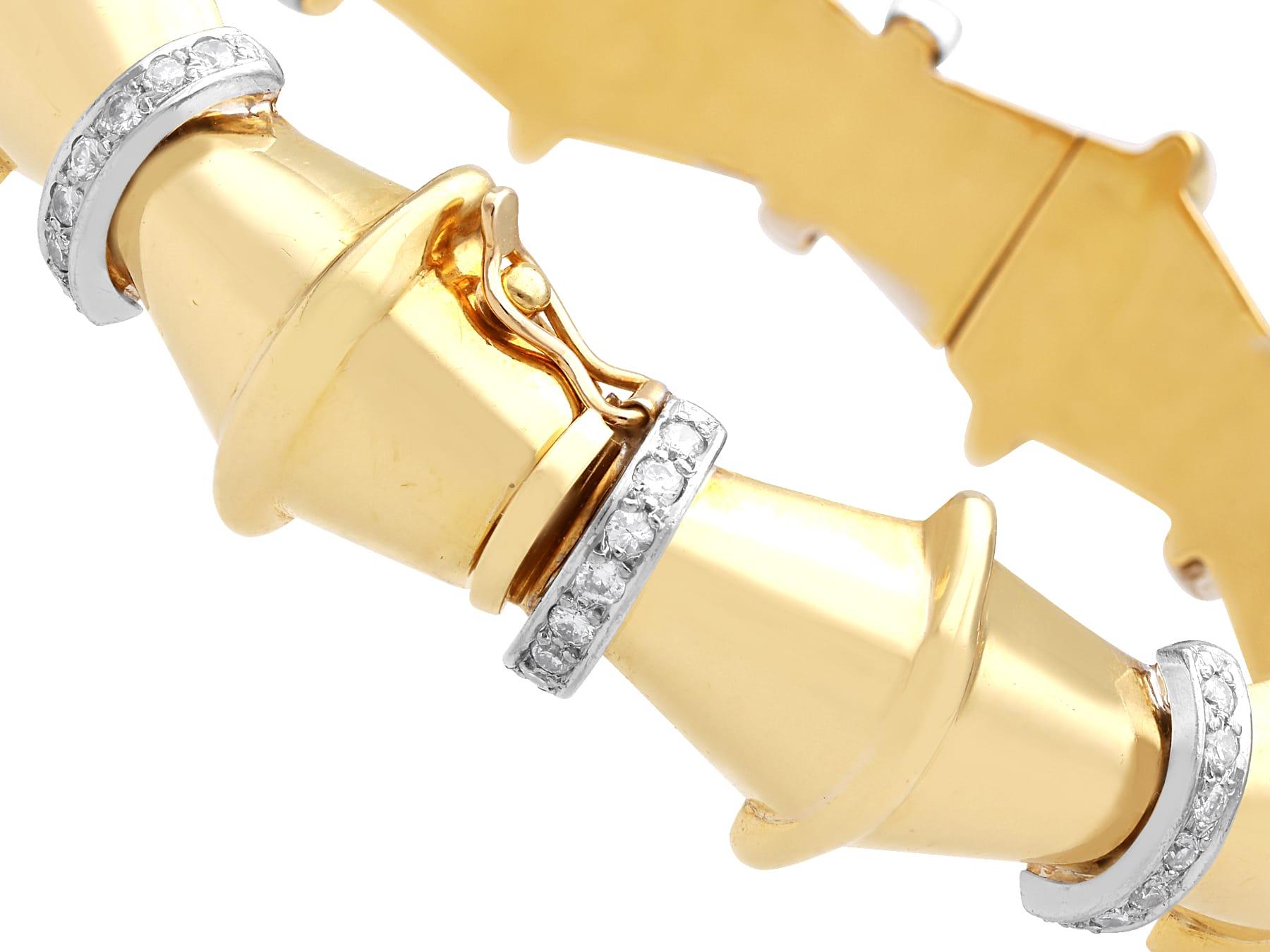 Women's or Men's Antique 1.68 Carat Diamond and 18k Yellow Gold Art Deco Bangle For Sale