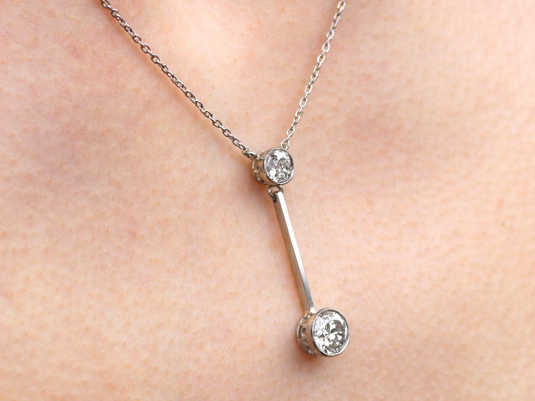Antique 1.68 Carat Diamond and White Gold Necklace For Sale 4