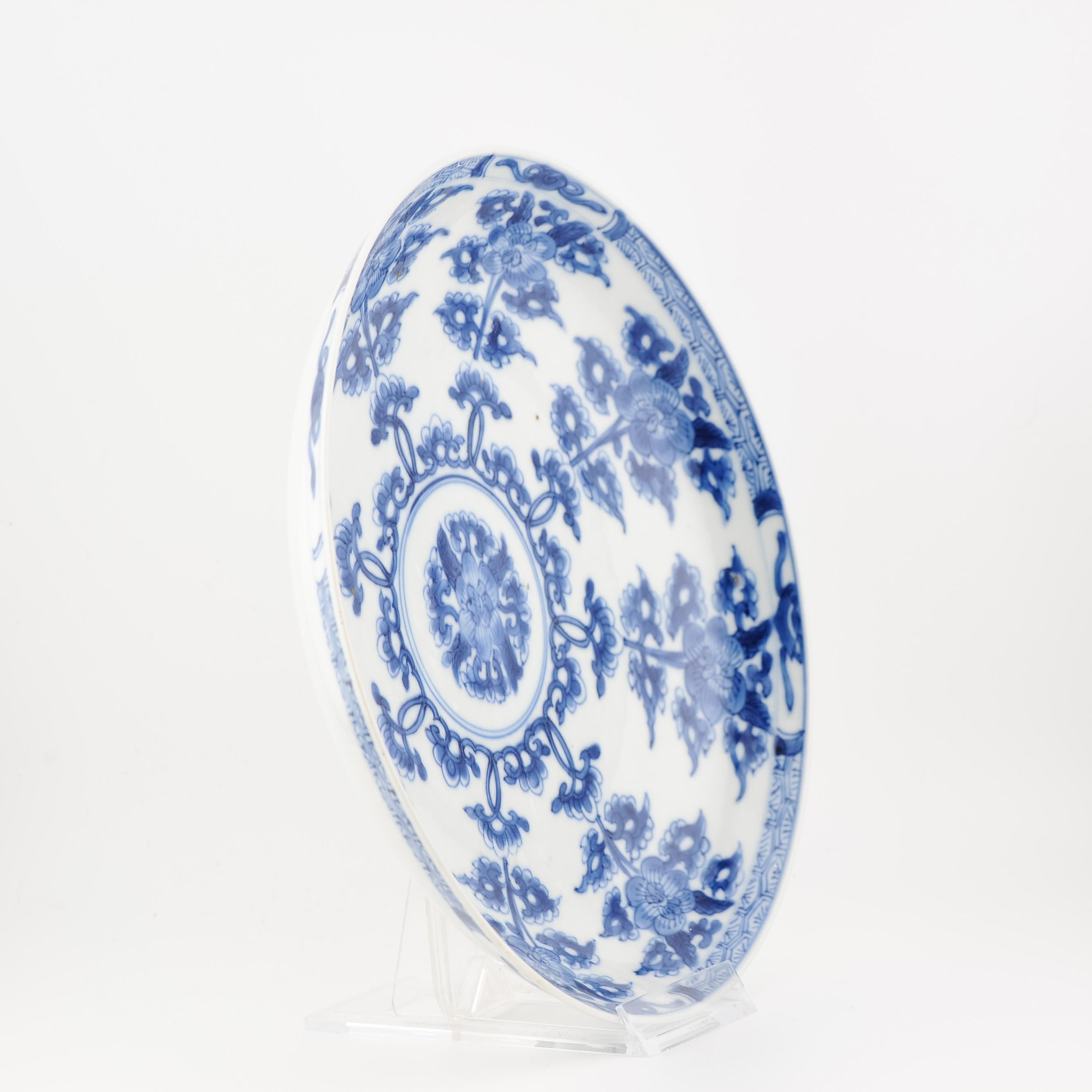 Antique 1680-1700 Chinese Porcelain Dish Kangxi Blue White Marked Base 2