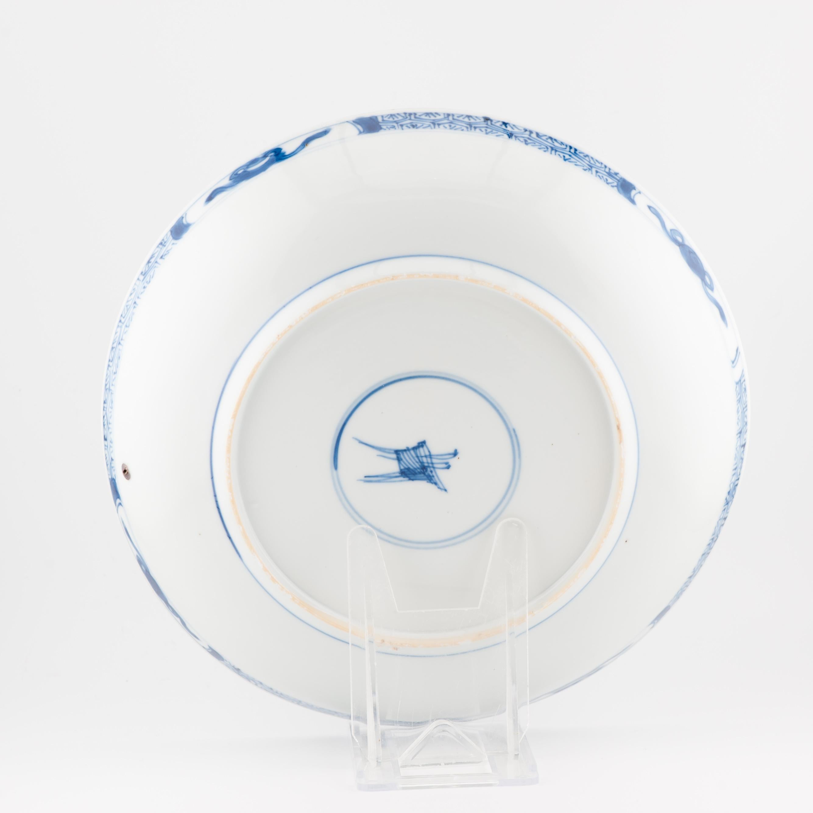 Antique 1680-1700 Chinese Porcelain Dish Kangxi Blue White Marked Base 4