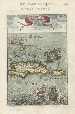 Antique 1683 Map of Hispaniola and Puerto Rico in the Caribbean by Mallet