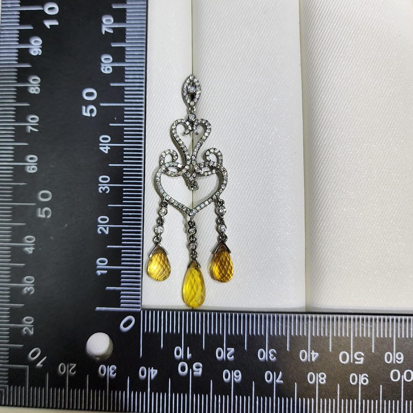 Women's or Men's Vintage 16.83ct Sapphire Briolettes Diamond Dangle Drop Earring in 18k Gold For Sale