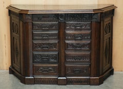 ANTIQUE 1685 DATED HAND CARVED CHEST OF DRAWERS SIDEBOARD WITH SIDE CUPBOARDs