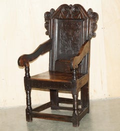 ANTiQUE 1685 DATED KING CHARLES II TO JAMES II HAND CARVED ENGLISH OAK ARMCHAIR