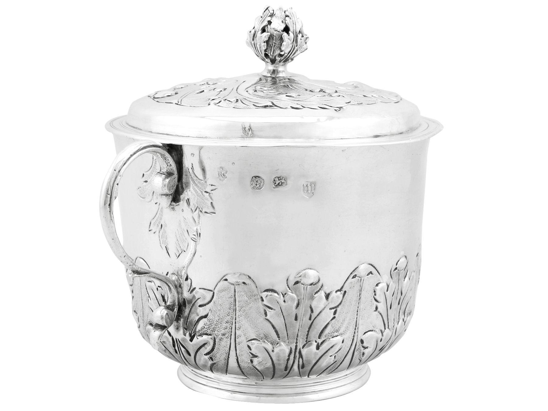 British Antique 1689 Sterling Silver Porringer and Cover For Sale