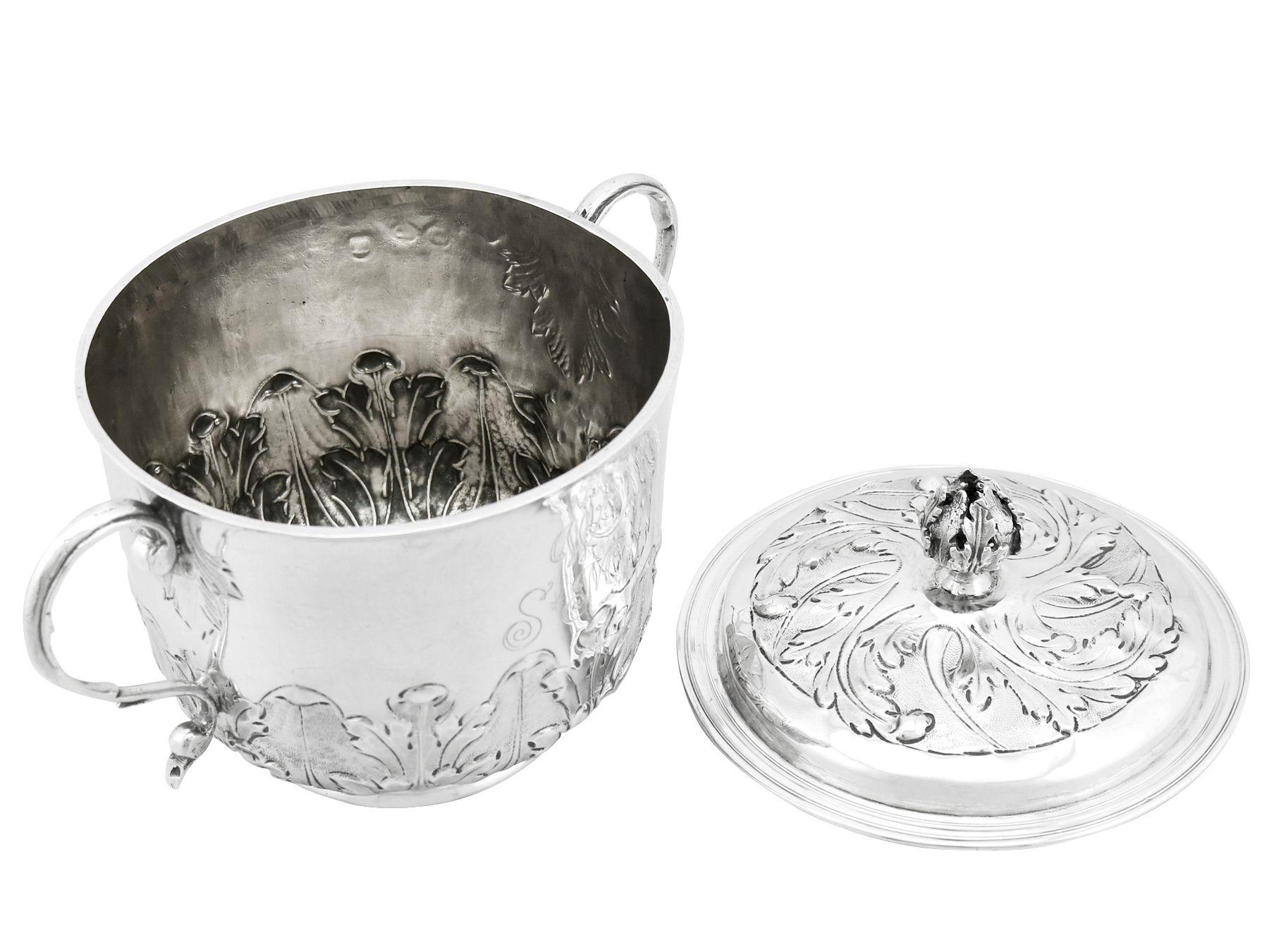 Late 17th Century Antique 1689 Sterling Silver Porringer and Cover For Sale