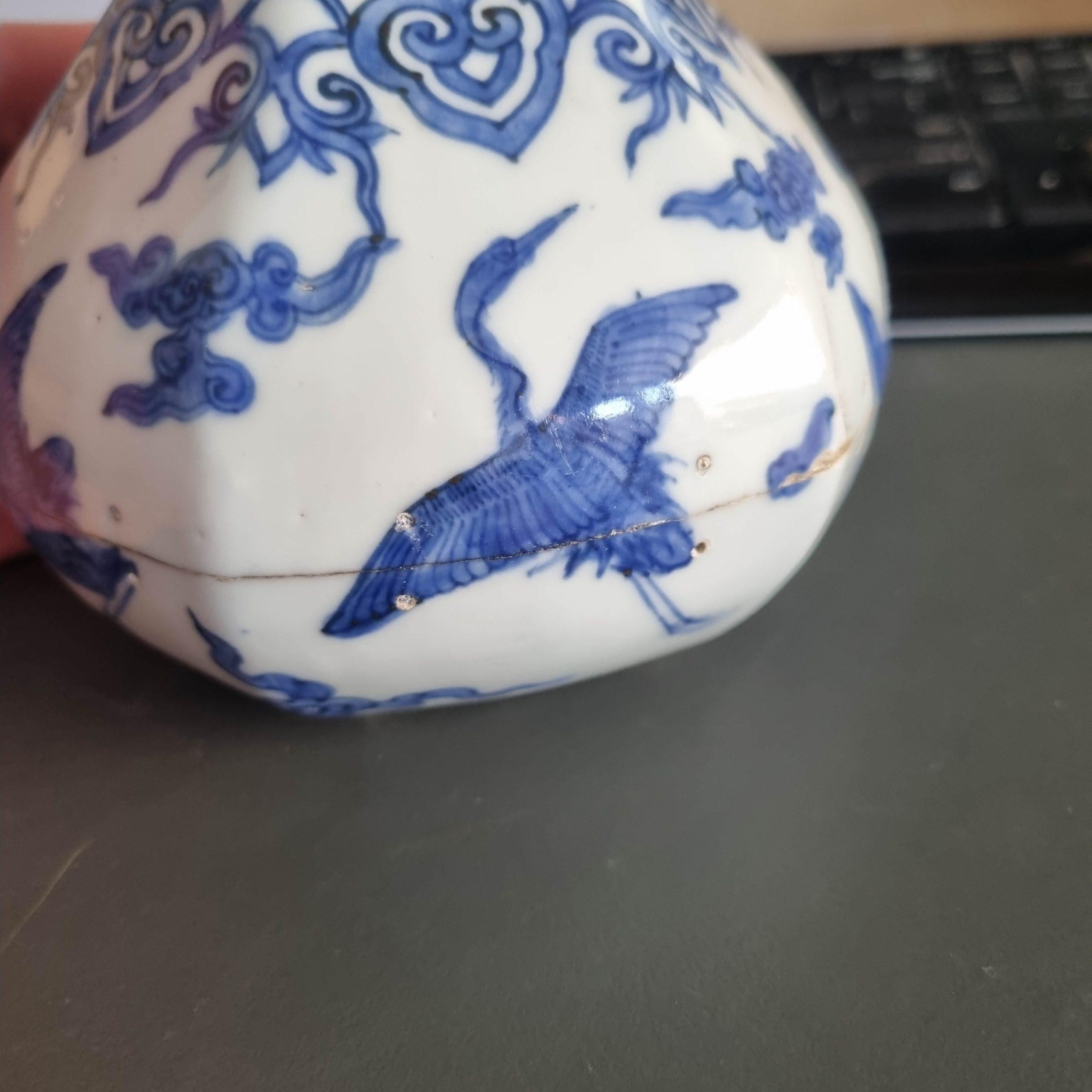 Antique 16C Ming Jiajing Vase Chinese Porcelain Blue White Cranes. Hare Mark For Sale 8