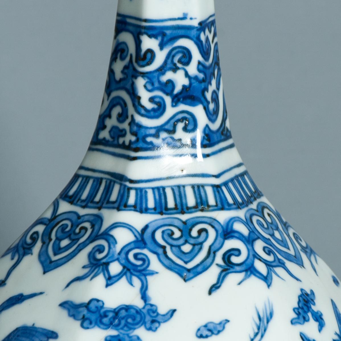 Antique 16C Ming Jiajing Vase Chinese Porcelain Blue White Cranes. Hare Mark For Sale 13