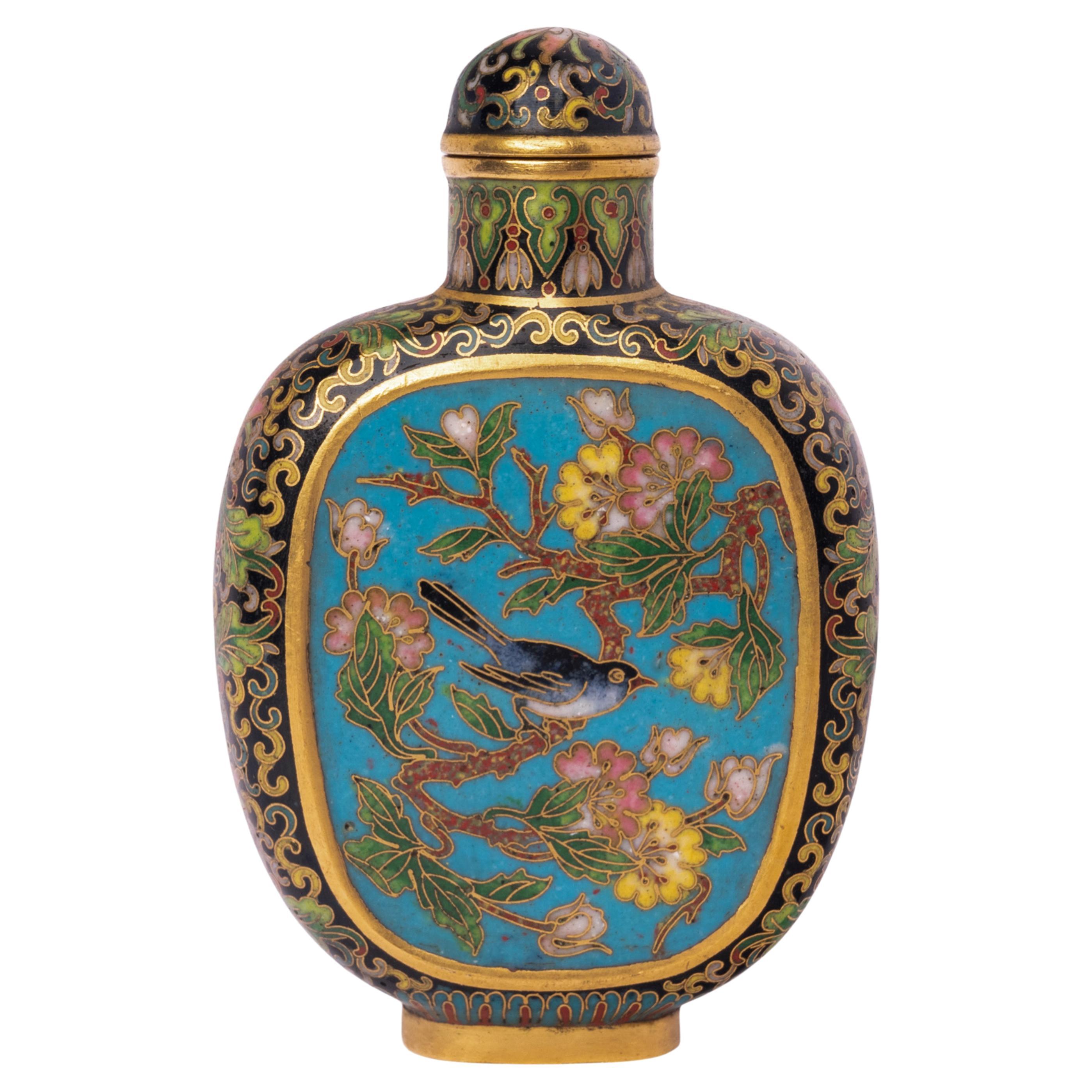 Bouteille à priser en or 16k chinoise Qianlong en émail cloisonné Marque et période