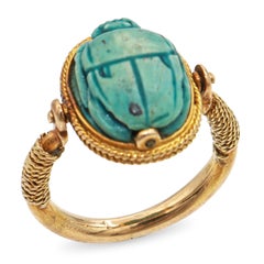 Antique 16k Yellow Gold Egyptian Revival Scarab Beetle Swivel Ring