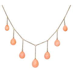Antique 16k Yellow Gold Graduated Coral Bead Drop Festooon Necklace