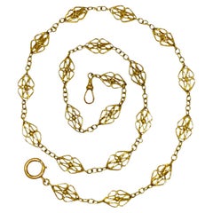 Antique 16K Yellow Gold Long Watch Chain Link Necklace