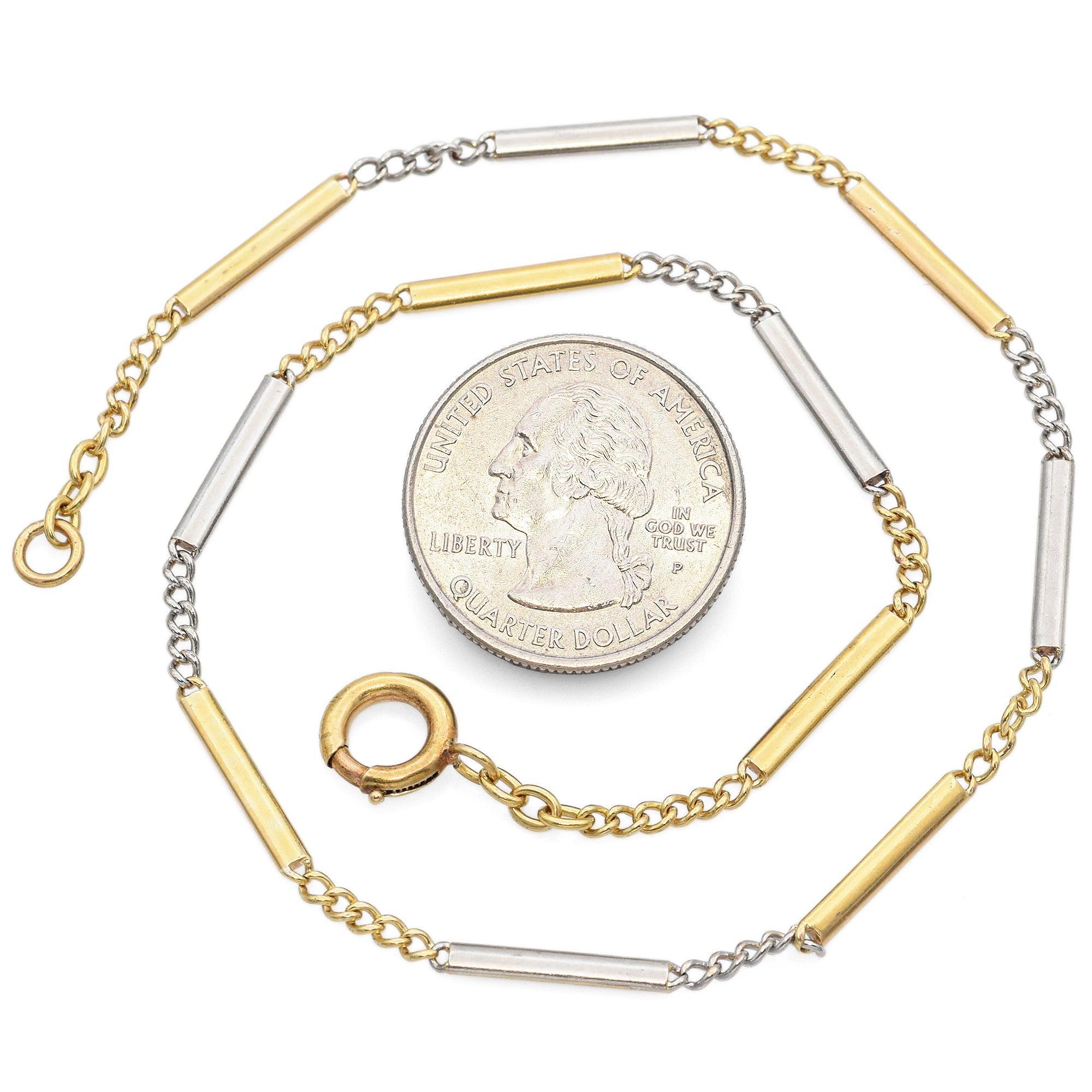 Women's Antique 16K Yellow Gold & Platinum Pocket Watch Chain Necklace 14 Inches For Sale