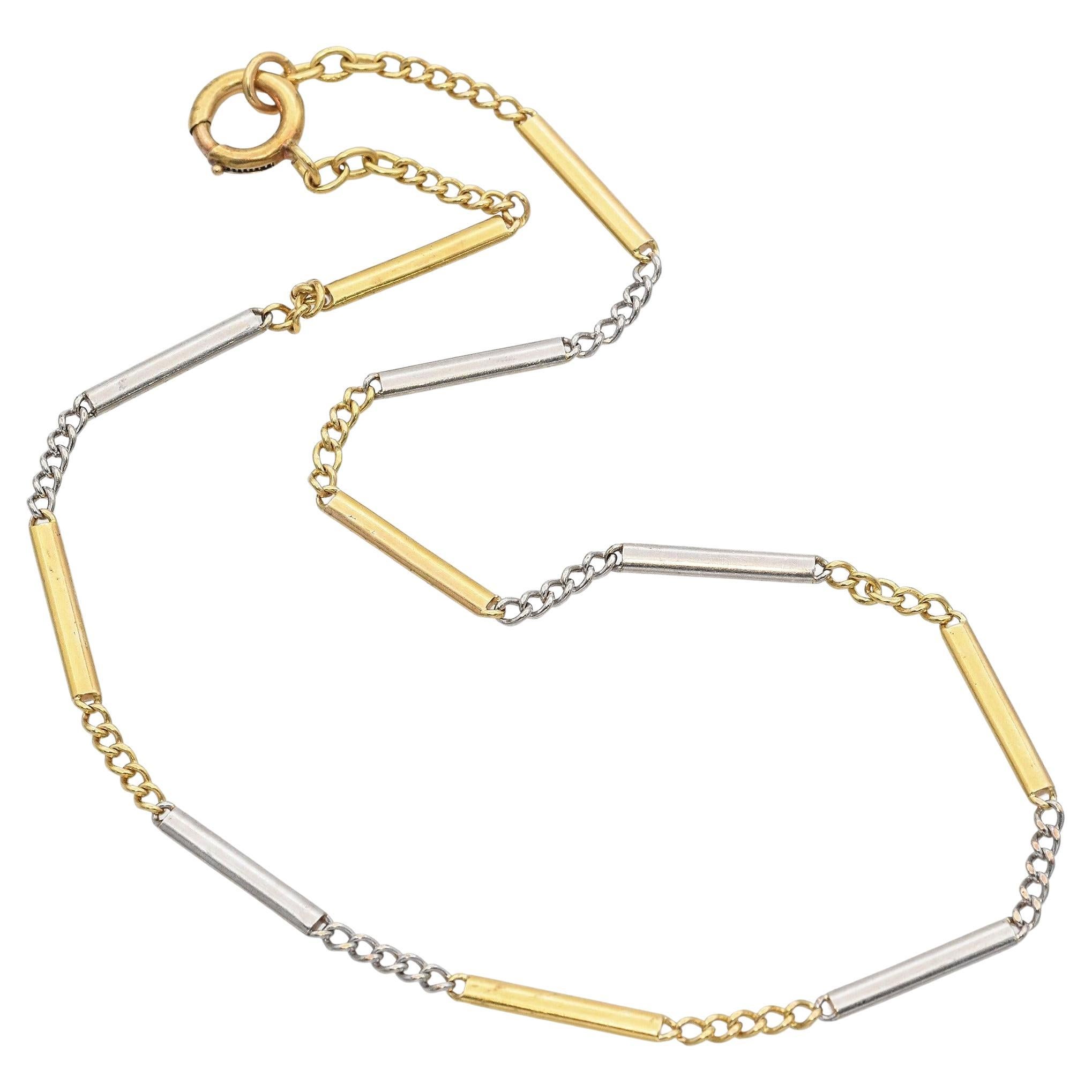 Antique 16K Yellow Gold & Platinum Pocket Watch Chain Necklace 14 Inches