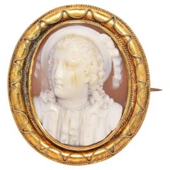 Antique 16K Yellow Gold Prince Charlie Bonnie Shell Cameo Brooch