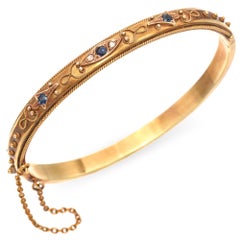 Antique 16k Yellow Gold Sapphire and Diamond Bangle