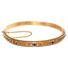 Antique 16k Yellow Gold Sapphire and Diamond Bangle