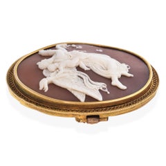 Antique 16k Yellow Gold Shell Cameo  "Aurora with the Genius of Light" Brooch