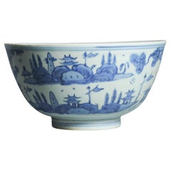 Antike 16. C Ming Jiajing Schale Chinesisches Porzellan Blau und weiß Landschaft