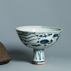 Antique 16th C Ming Jiajing Stemcup Chinese Porcelain Blue and white in Tibet