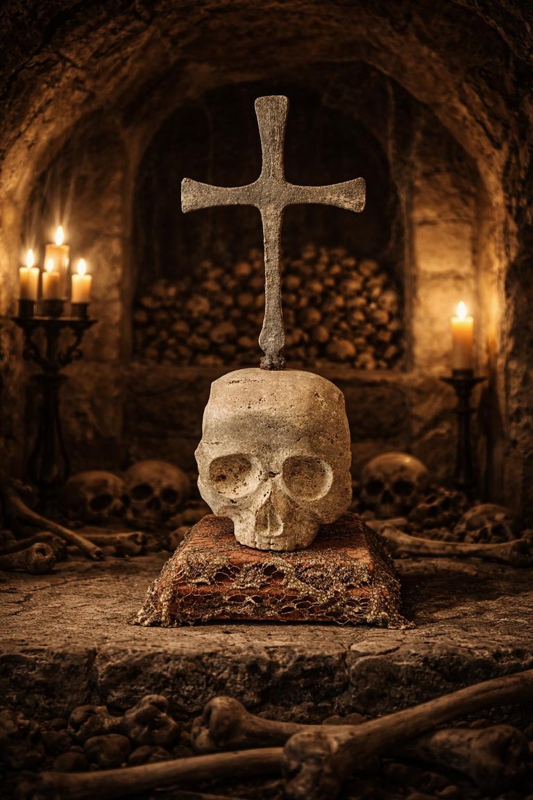 Antique 16th Century Austrian Gothic Marble Memento Mori Skull