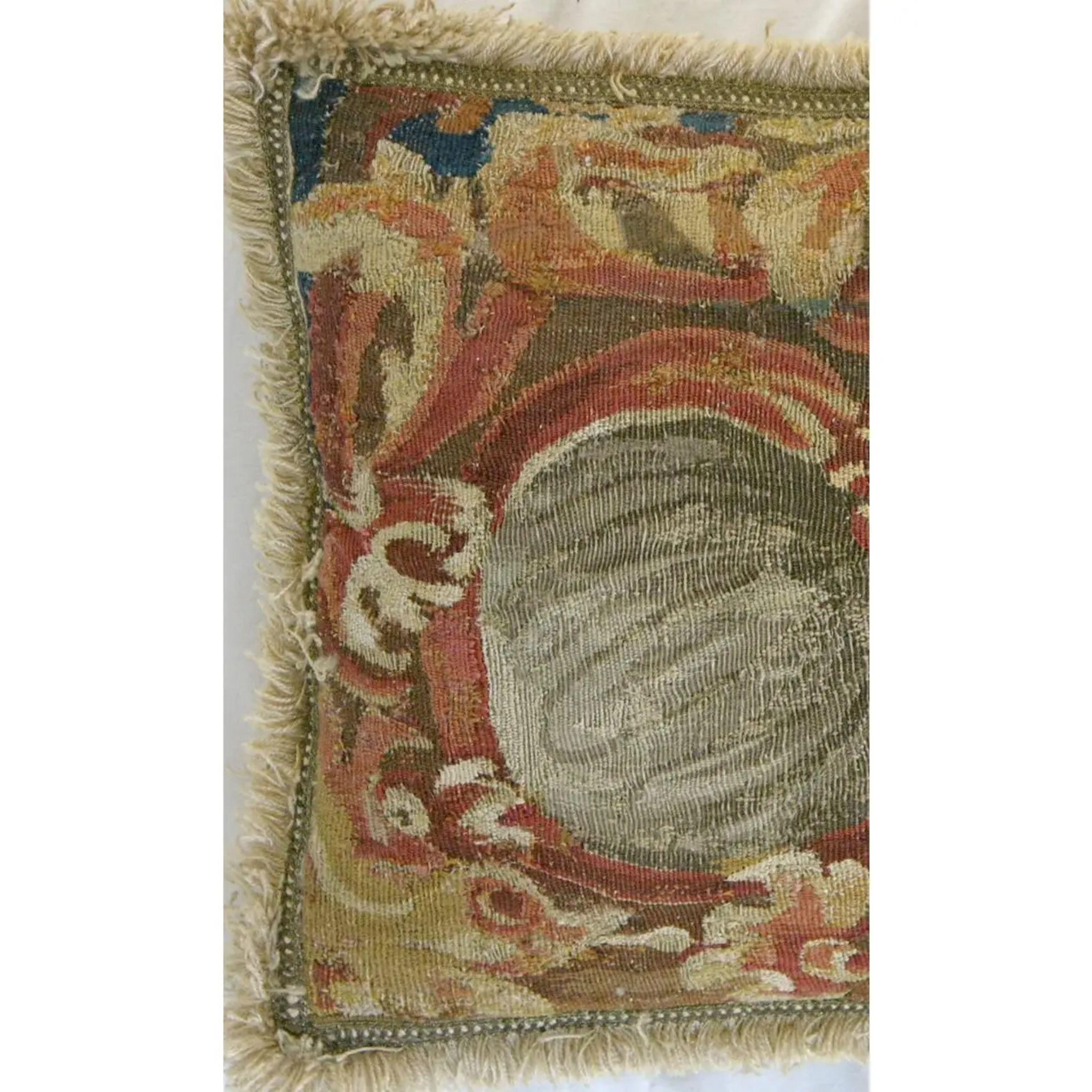 Empire Antique 16th Century Brussels Tapestry Pillow 15'' X 12'' For Sale