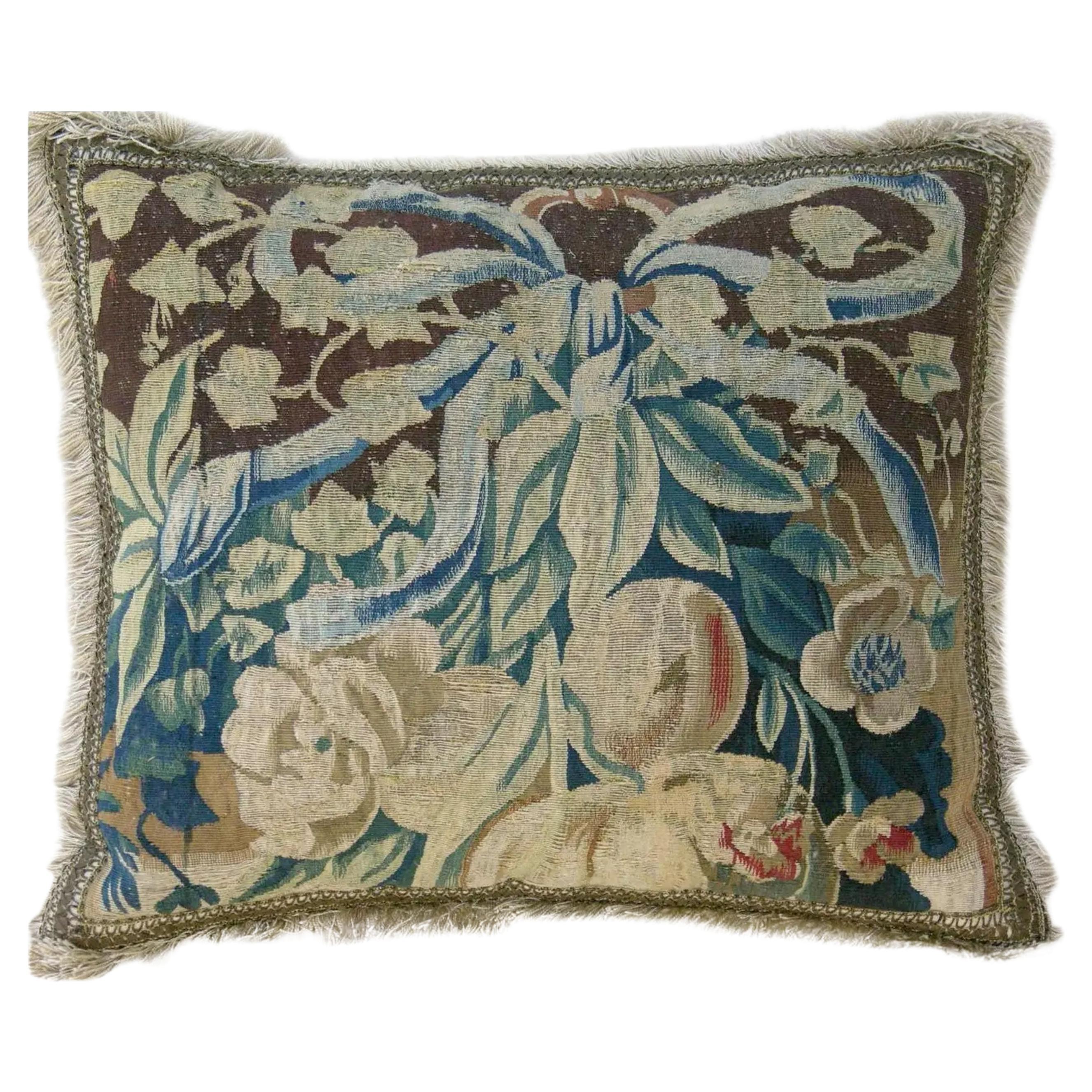 Antique 16th Century Brussels Tapestry Pillow - 23'' X 19'' For Sale