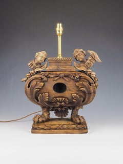Antique 16th Century Carved Wood Reliquary Table Lamp