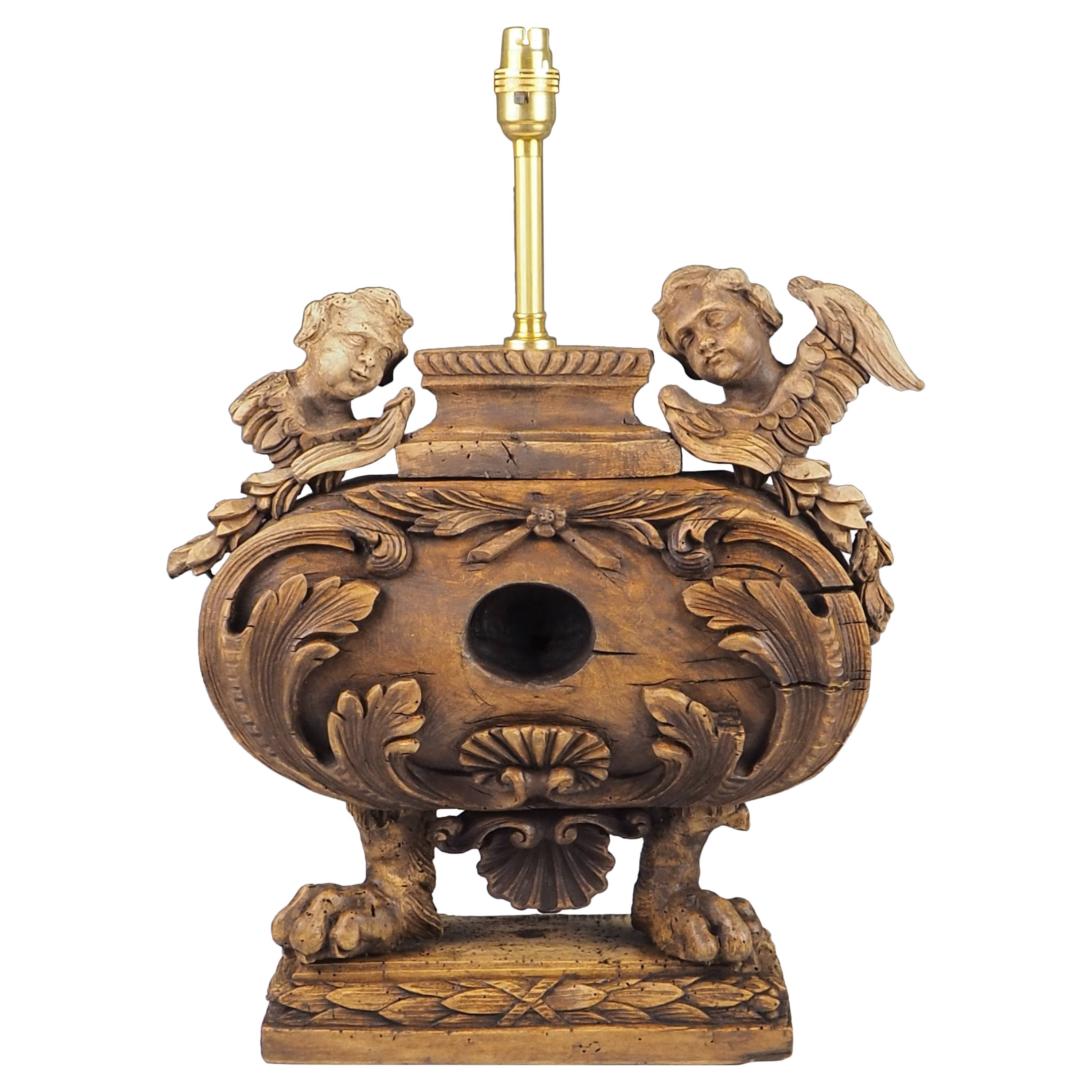 Antike geschnitzte Holzreliquary-Tischlampe aus dem 16. Jahrhundert im Angebot