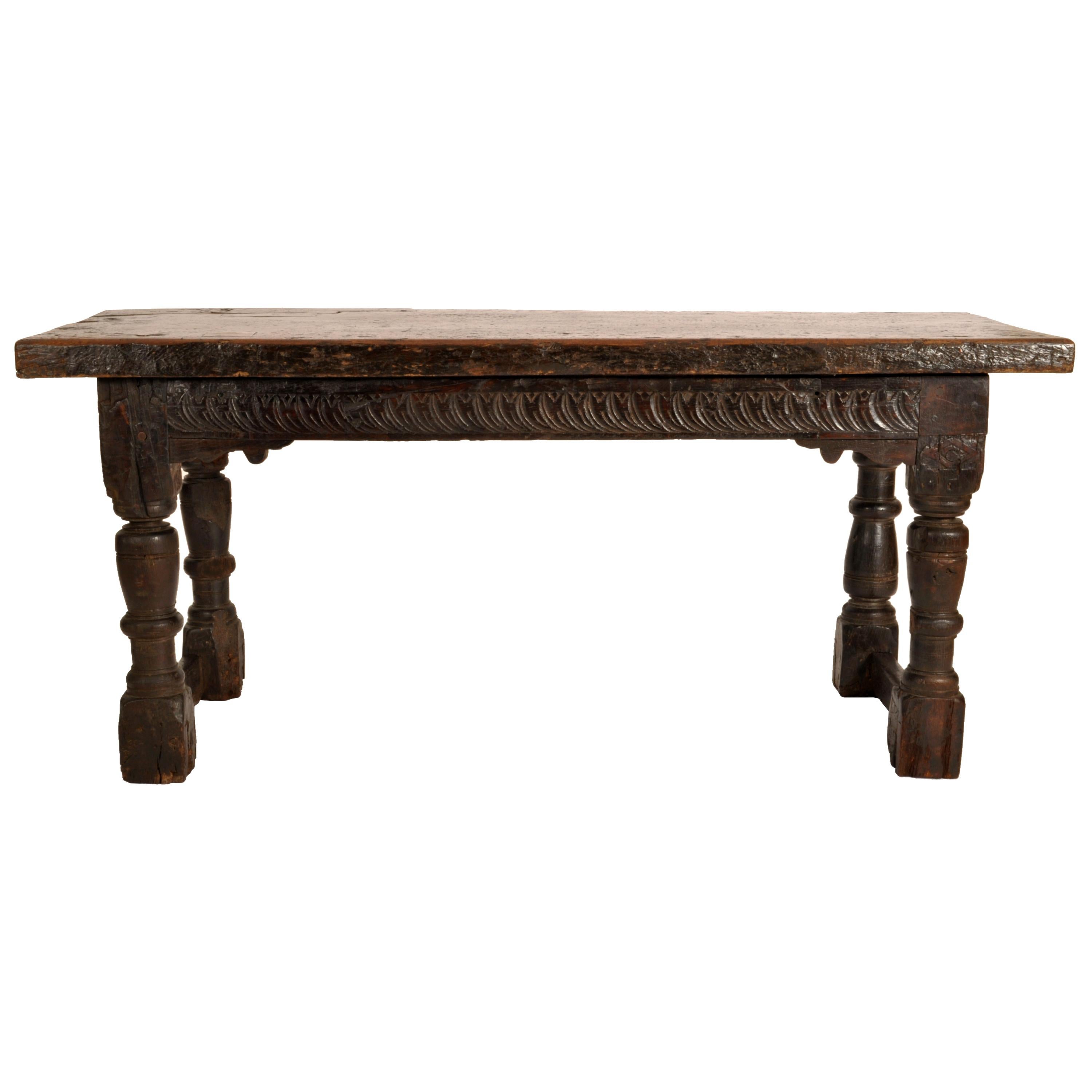 Hand-Carved Antique 16th Century Elizabethan Tudor Carved Oak Dining Refectory Table, 1550