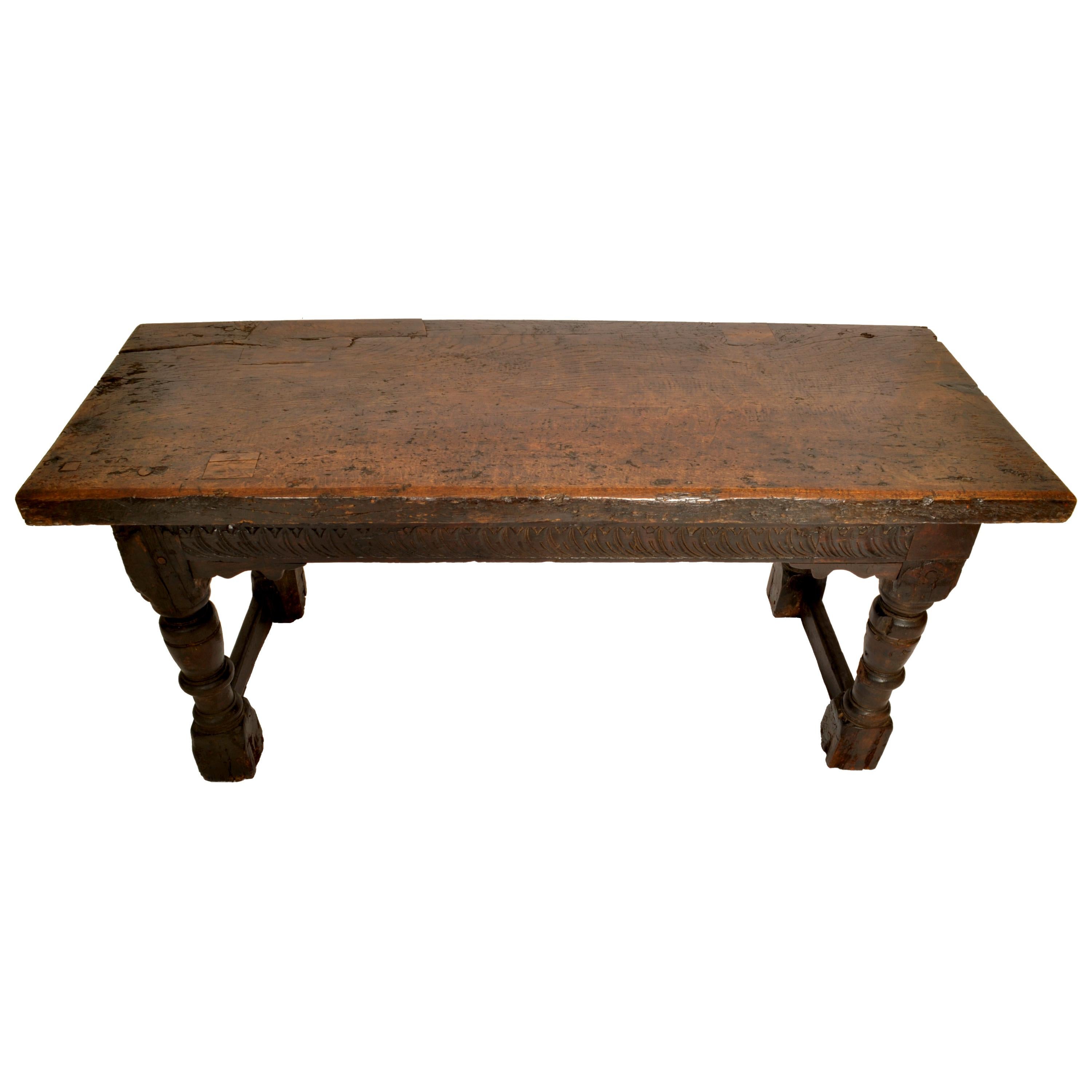 18th Century and Earlier Antique 16th Century Elizabethan Tudor Carved Oak Dining Refectory Table, 1550