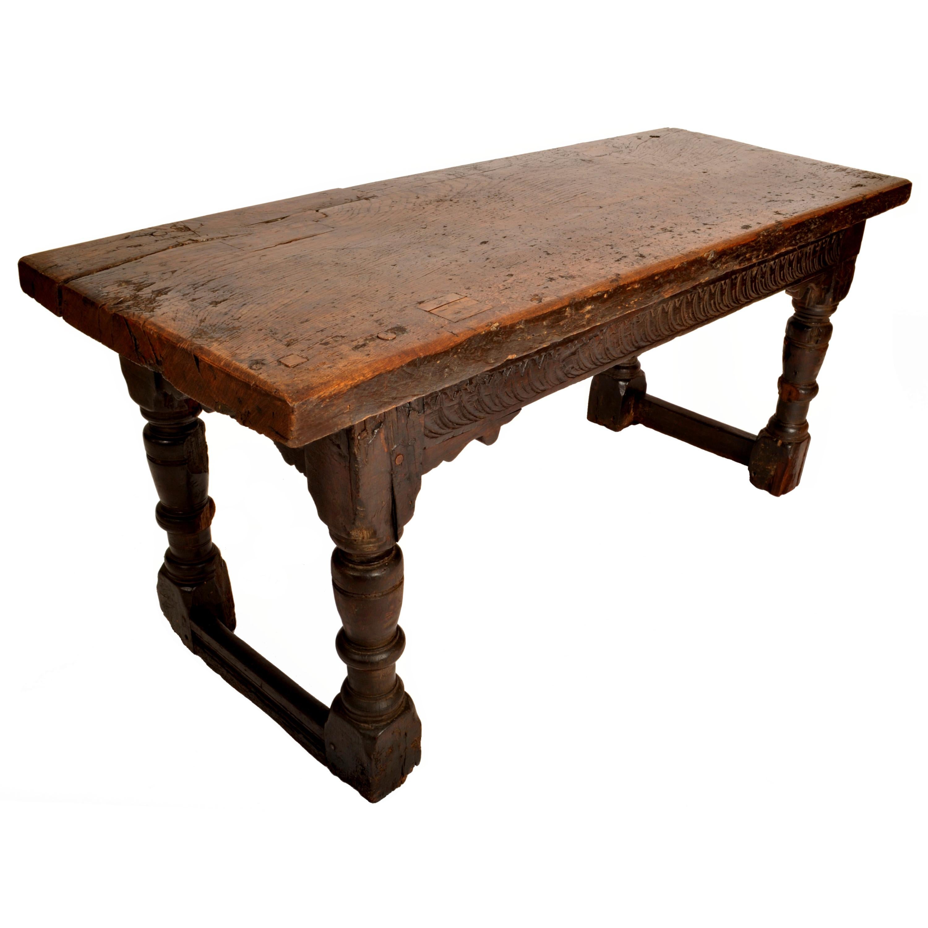 Antique 16th Century Elizabethan Tudor Carved Oak Dining Refectory Table, 1550 1