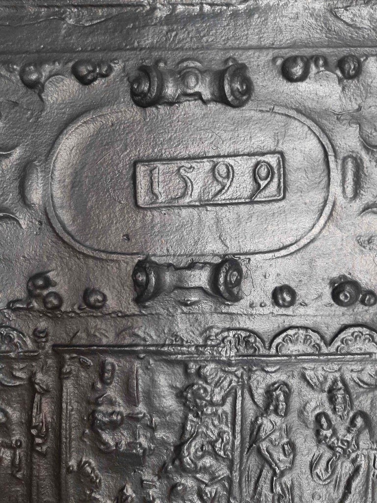 Antique 16th Century Fireplace Back Plate Depicted With The Birth
