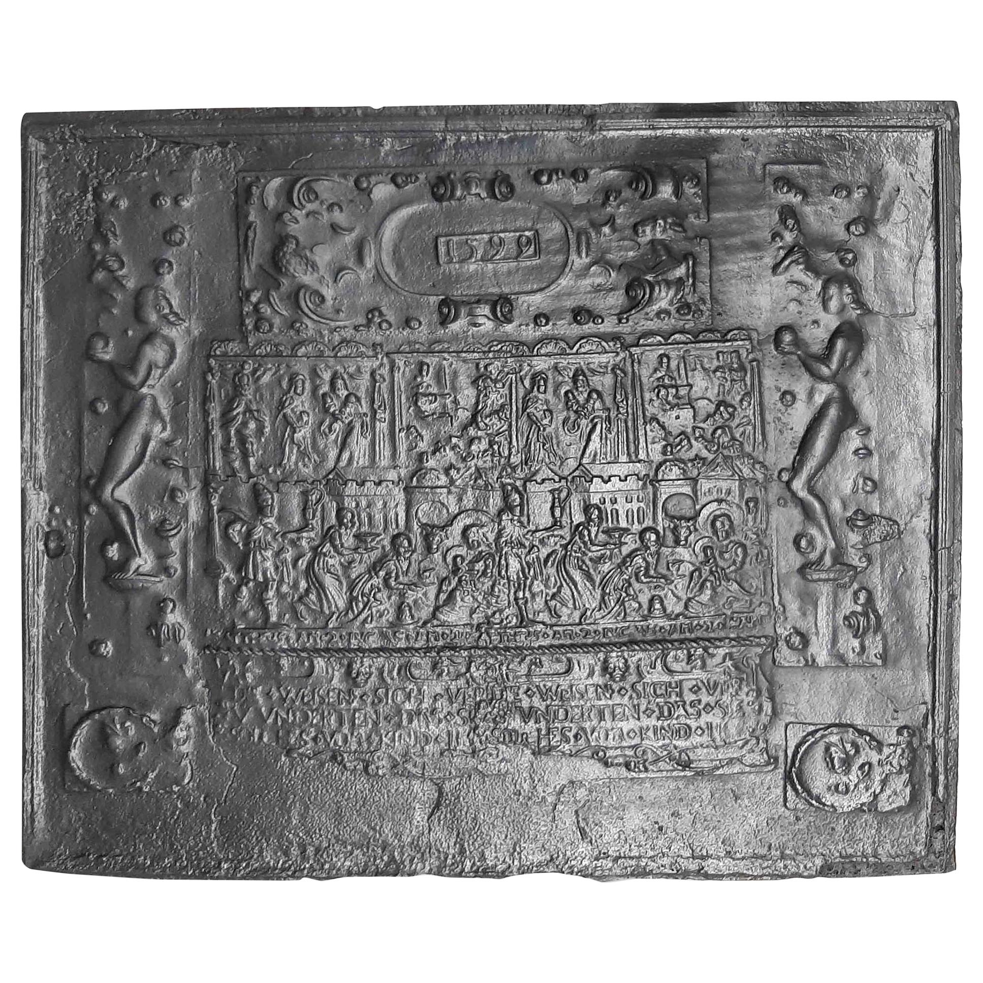 Antique 16th Century Fireplace Back Plate Depicted with the Birth of Christ