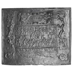 Ancienne plaque de cheminée du 16ème siècle à dos de cheminée représentée du naissance du Christ