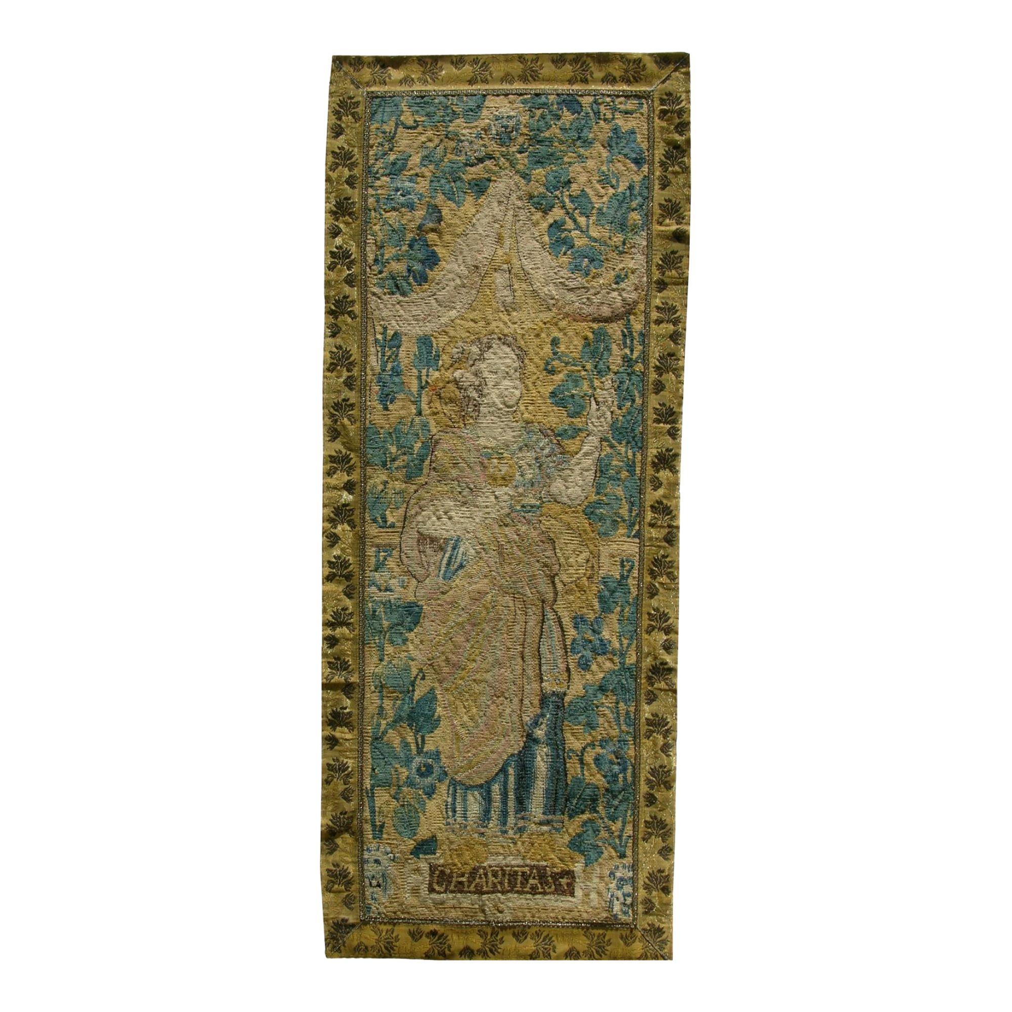 Antique 16th Century Flemish Tapestry 3'1" X 1'3"