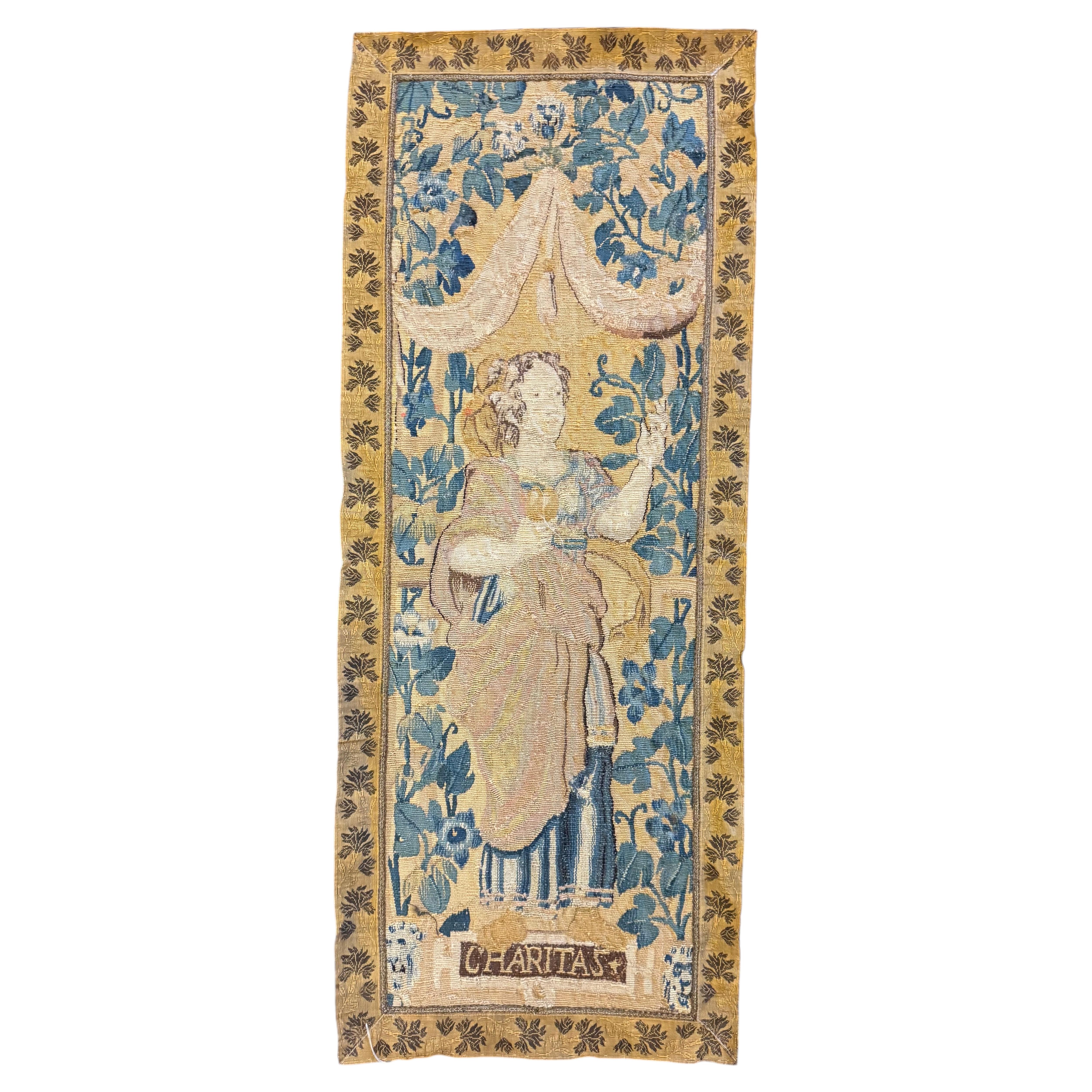 Antique 16th Century Flemish Tapestry 3'1" X 1'3"