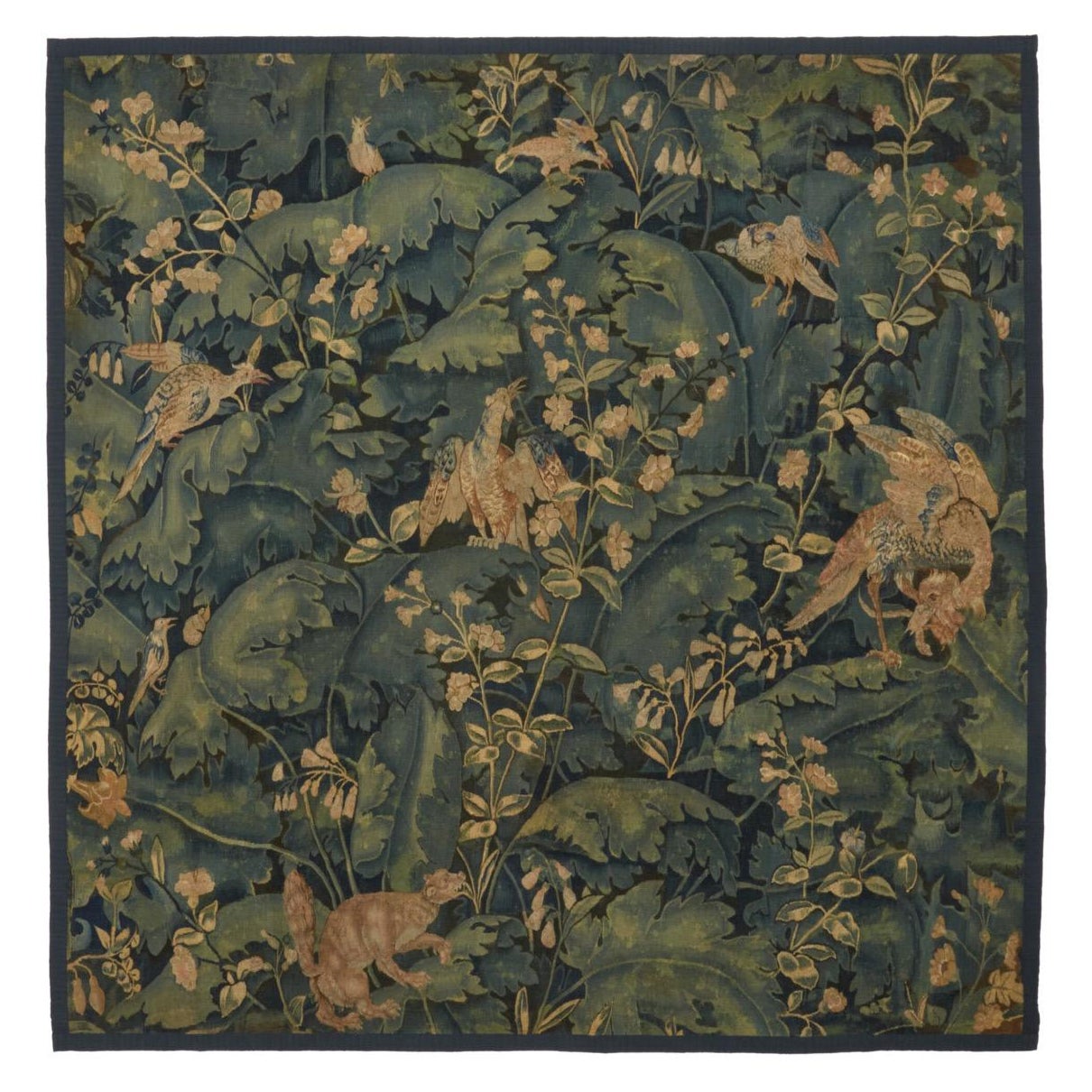 Ancienne tapisserie flamande du 16ème siècle en Verdure Feuilles de Choux en vente