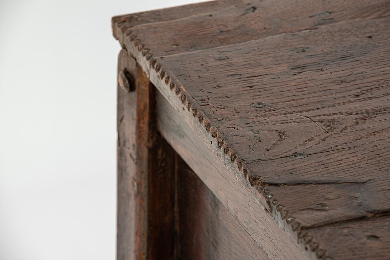 Antique 16th Century German Dark Brown oak carved Stollentruhe  Trunk or Chest For Sale 12