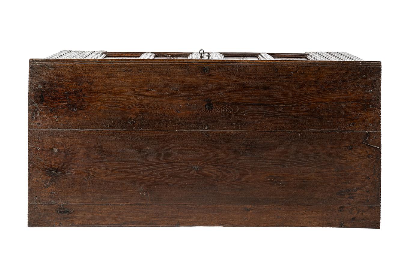 Antique 16th Century German Dark Brown oak carved Stollentruhe  Trunk or Chest For Sale 1