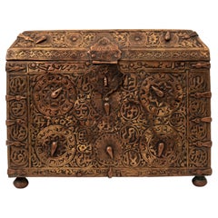 Antique 16th Century Islamic Safavid Al Jazari Combination Locking Brass Casket