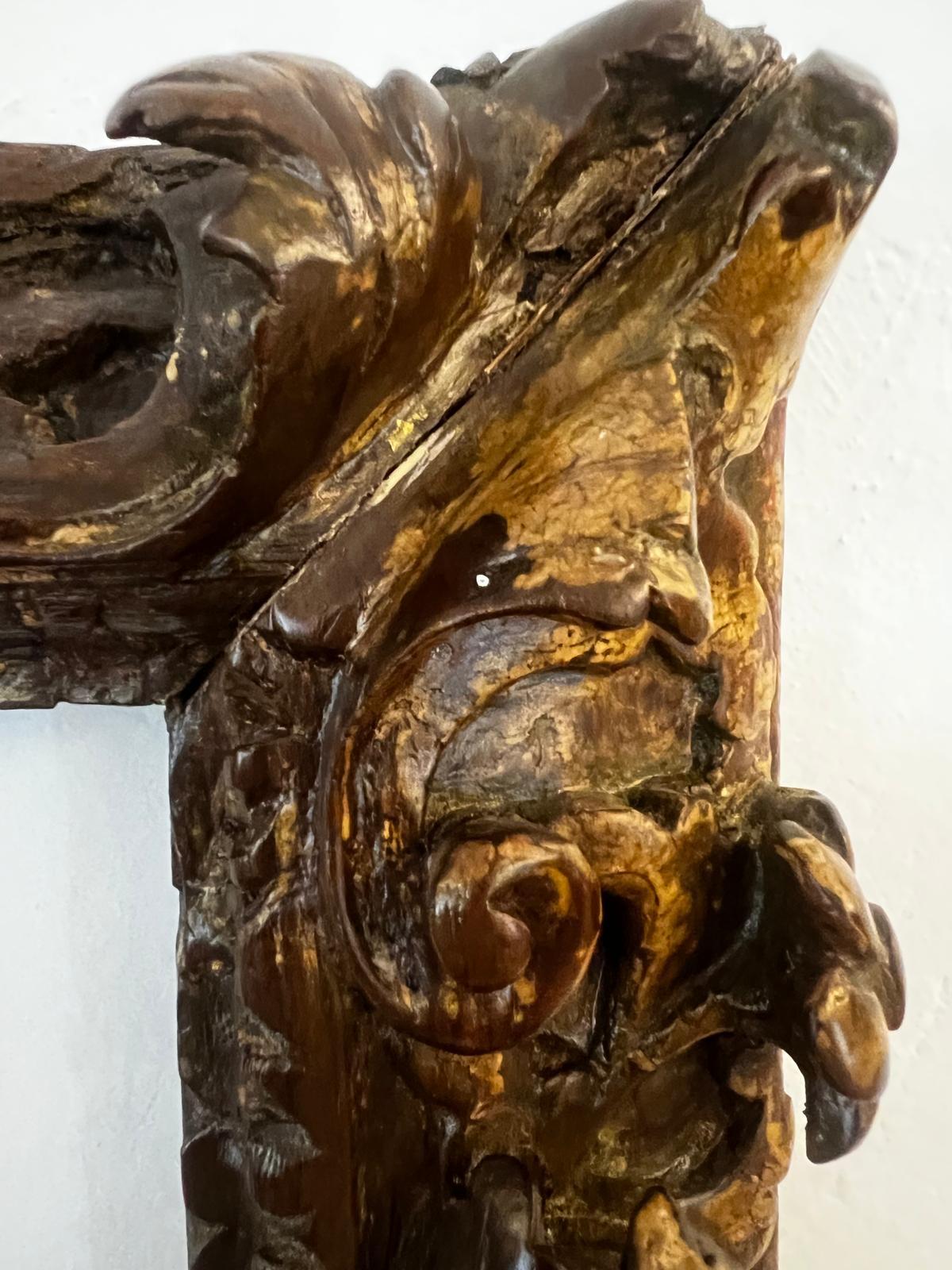 An outstanding 16th century Italian (Venetian ) solid walnut and partially polychromed frame. Beautifully hand carved birds and flowers, this style was typical for Venetian time of 1500s. 
Painting size which fits inside, maximum dimensions are: