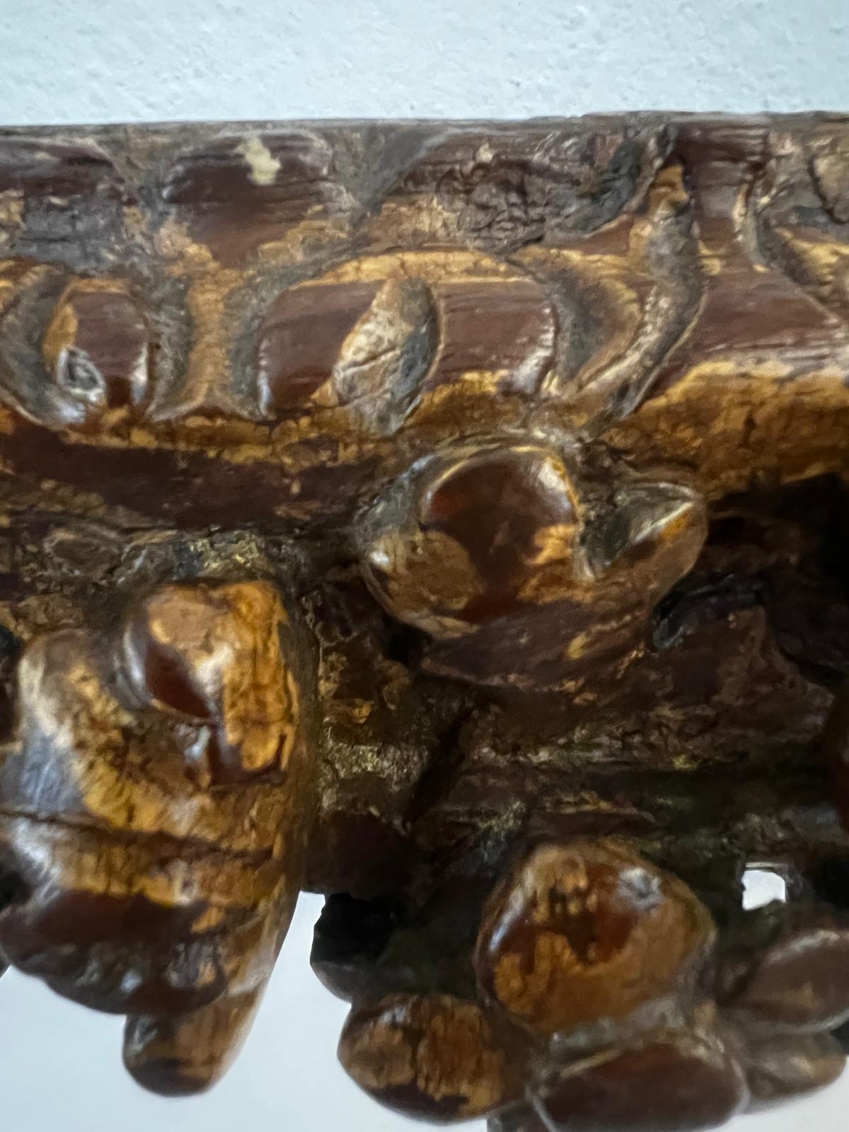 18th Century and Earlier Antique 16th century Rare Venetian Hand-Carved Walnut Polychromed Frame For Sale